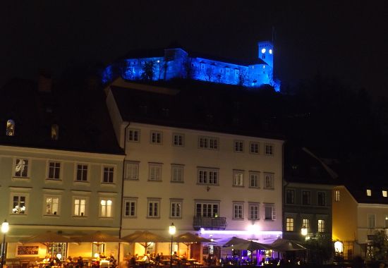 Ljubljana and its castle by night