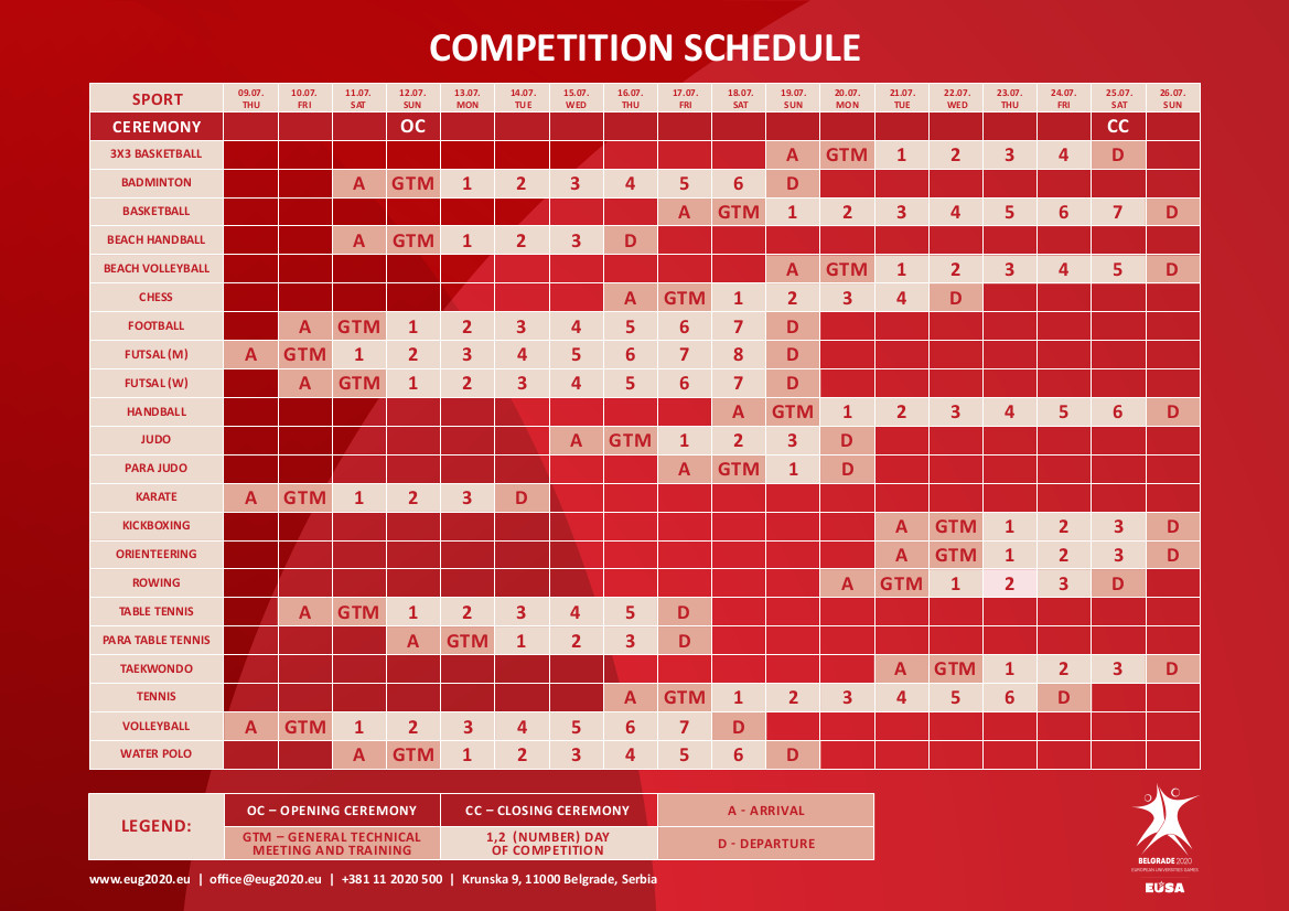 EUG2020 Competition schedule