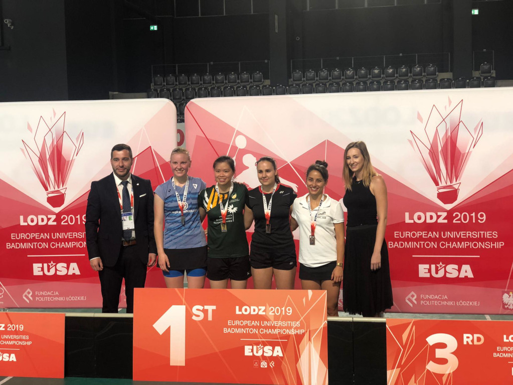 Ronja Stern on the podium at EUC2019 Badminton