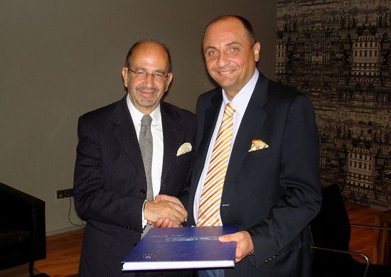 Georgia's Olympic Committee President Mr Natsvlishvili receiving EUSA book Georgia's Olympic Committee President Mr Natsvlishvili receiving EUSA book