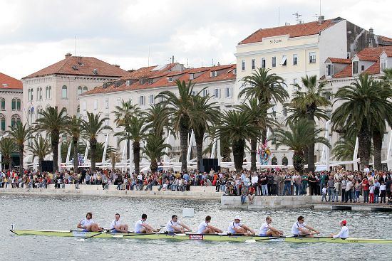 Spectators in Split follow the regatta
