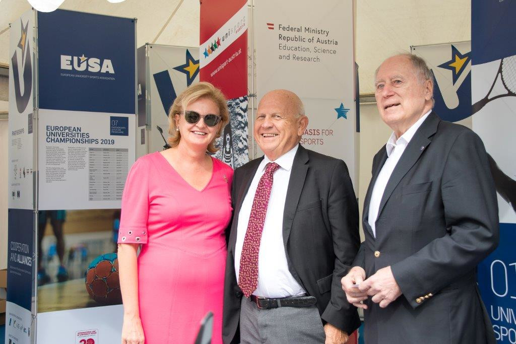 Unisport Austria President Mr Hemma Angerer, EOC President Mr Janez Kocijancic, EUSA Honorary Member Mr Wolf Fruhauf