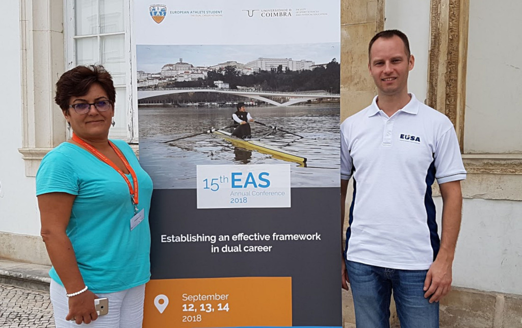 Smart Sport lead partner representative Kristiana Kazandzhieva and EUSA representative Andrej Pisl