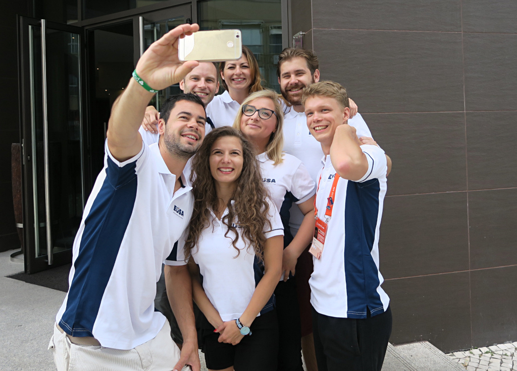 Current and Former EUSA EVS volunteers at the European Universities Games in Coimbra