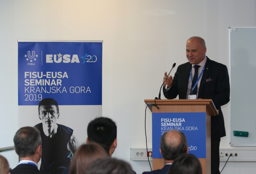 Mr Adam Roczek welcoming members to FISU-EUSA 2019 Seminar