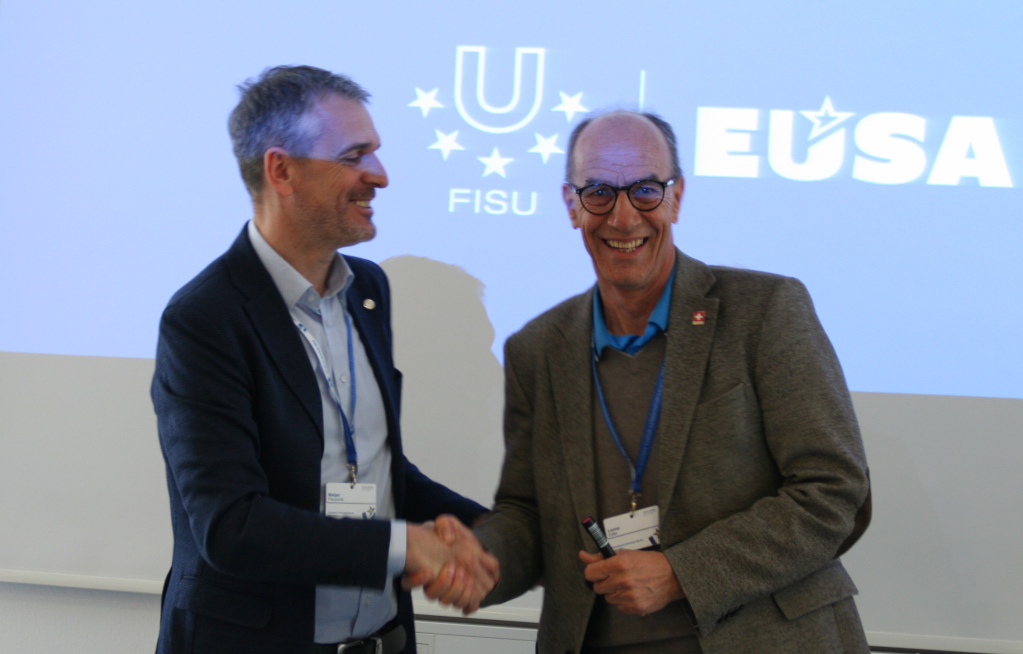 Mr Eder and Mr Pecovnik giving concluding remarks at FISU-EUSA 2019