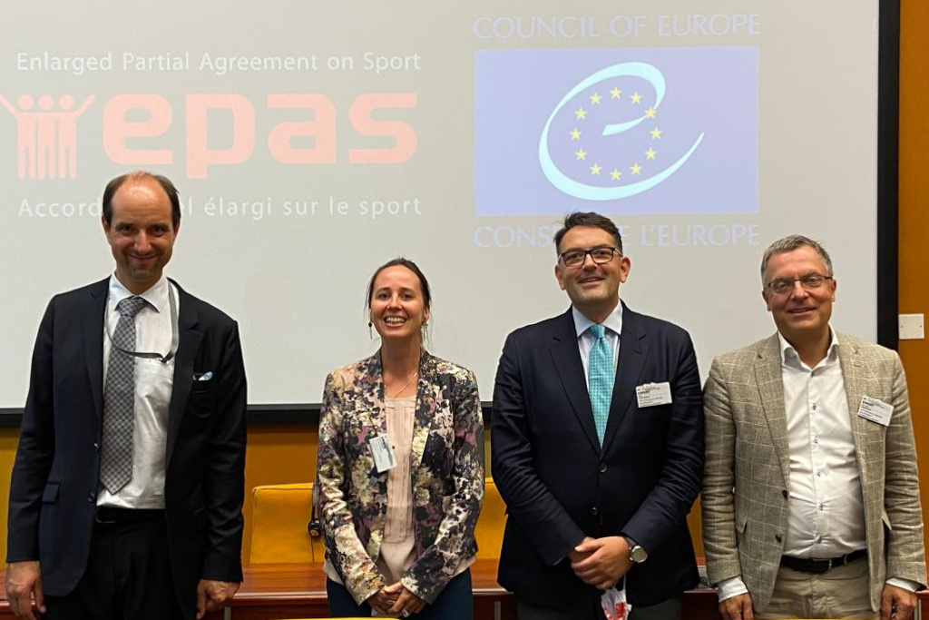 EPAS Secretary General Mr Stanislas Frossard and Chair of Governing Board Ms Madeleine Delapierre with the incoming and outgoing CC Bureau Chairs Mr Kole Gjeloshaj and Mr Jens Sejer Andersen