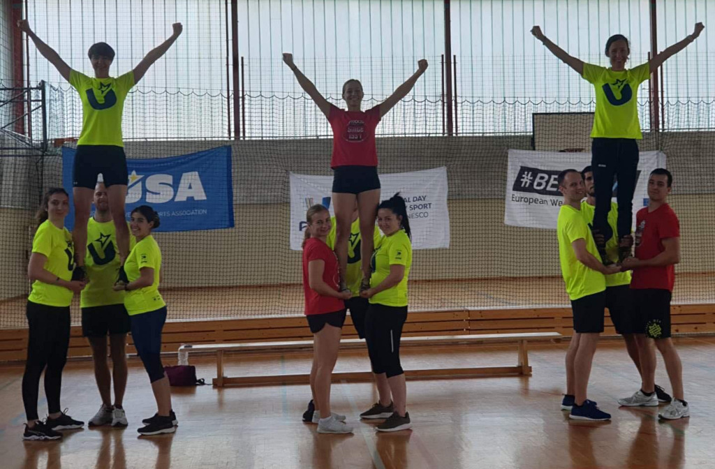EUSA team doing the cheer challenge