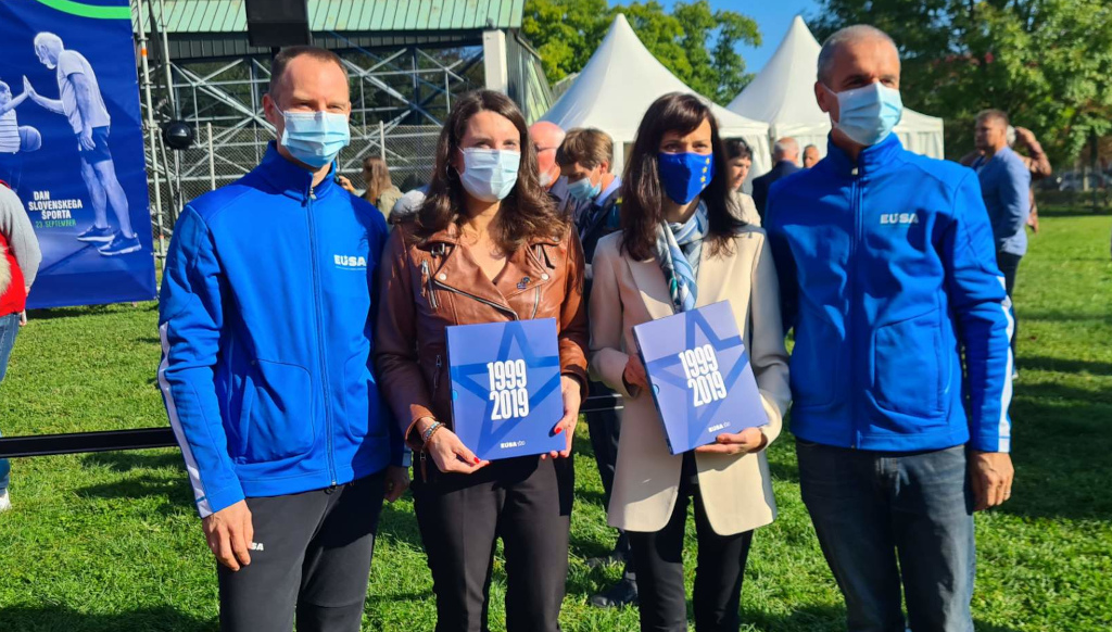 EUSA representatives with EU Commissioner Gabriel and Slovenian Minister for Sport Kustec