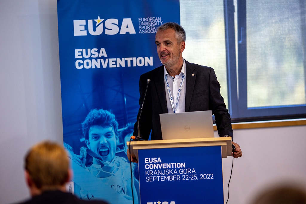 EUSA Secretary General Mr Matjaž Pečovnik giving welcoming speech at EUSA Convention 2022
