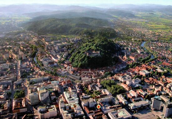 Cityscape of Ljubljana - EUSA Office location marked 